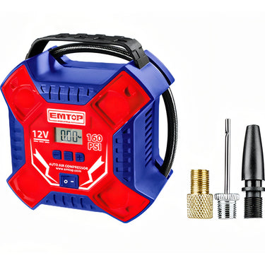 COMPRESOR AIRE EMTOP BATERIA 12V (11 BAR - 35L/min - CON ENCHUFE MECHERO COCHE)